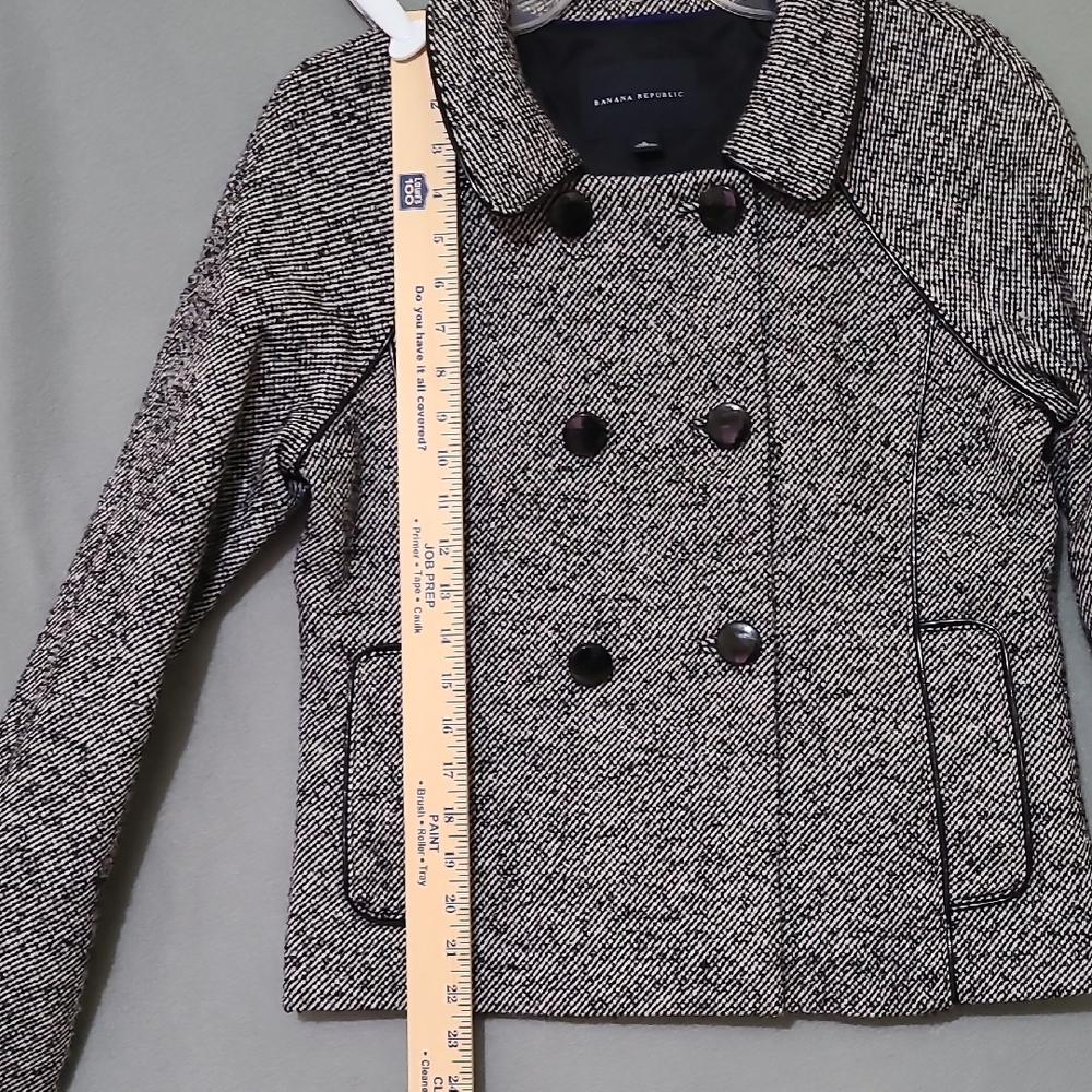 BANANA REPUBLIC Black and White Lined Peacoat Classic Wool-Blend Jacket - Size 6 - Picture 7 of 14